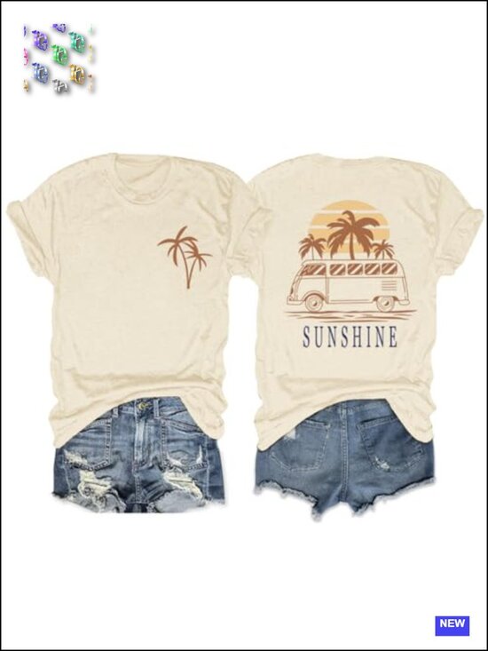 Tops - Women's Hawaiian Beach Tropical Short Sleeve Graphic Tee